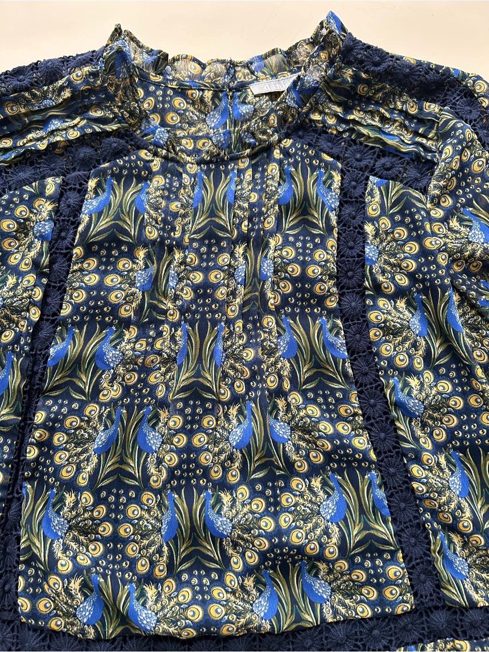 Daniel Rainn Navy Blue Floral Lace-Trim Peasant Blouse size xs - Picture 4 of 8